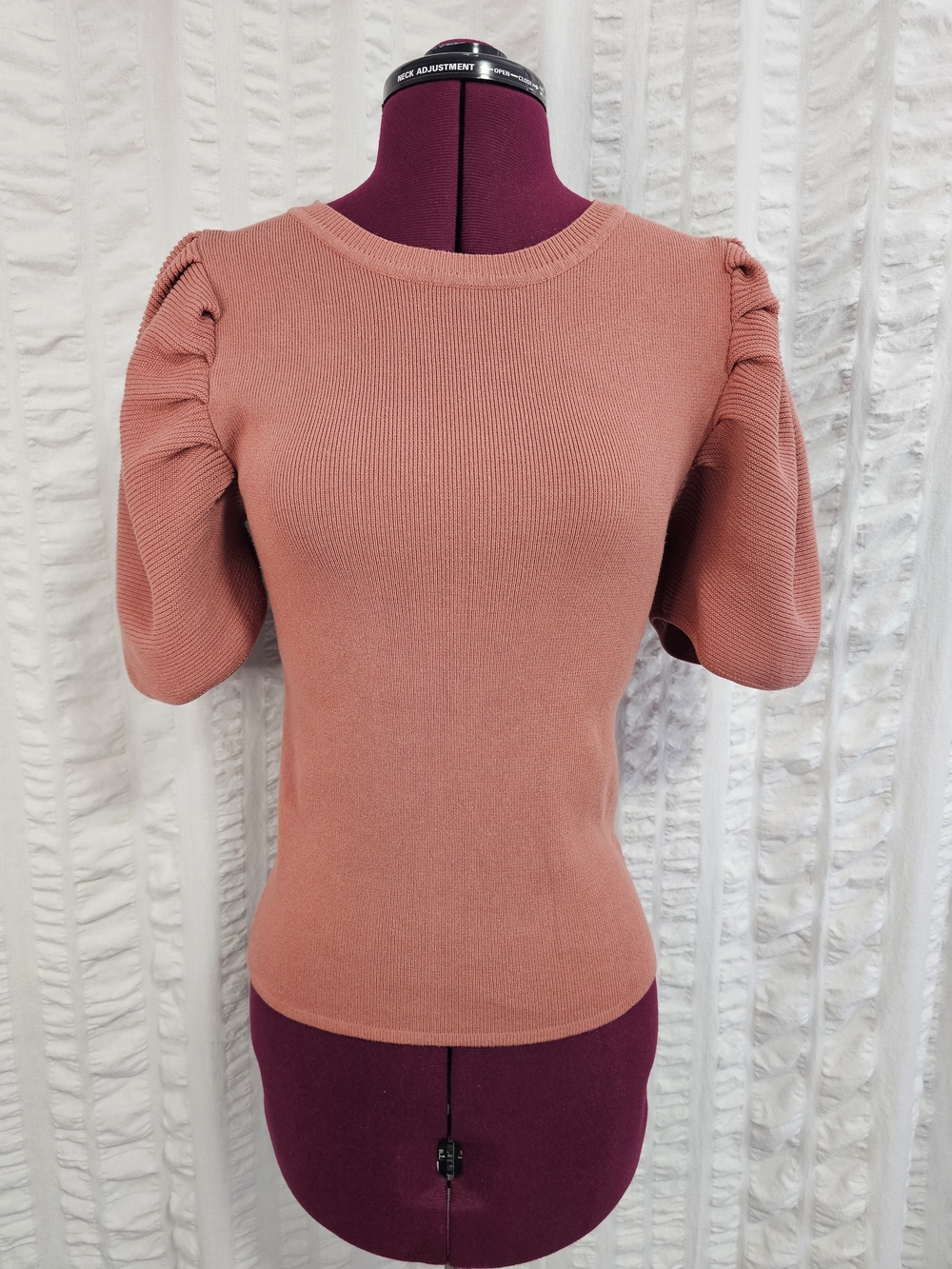 Haute Monde Ruched Balloon Puff Sleeve Fine Tight Knit Top Large